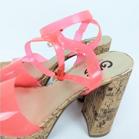 GBG Los Angeles Womens Shoes Pink Queen Platform Cork Block Heel Sandals Size 7 - Picture 8 of 10